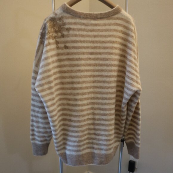 Brunello Cucinelli Sequins Sweater Beige Tan Stripe Alpaca Blend New Tag Size XL - Picture 3 of 9
